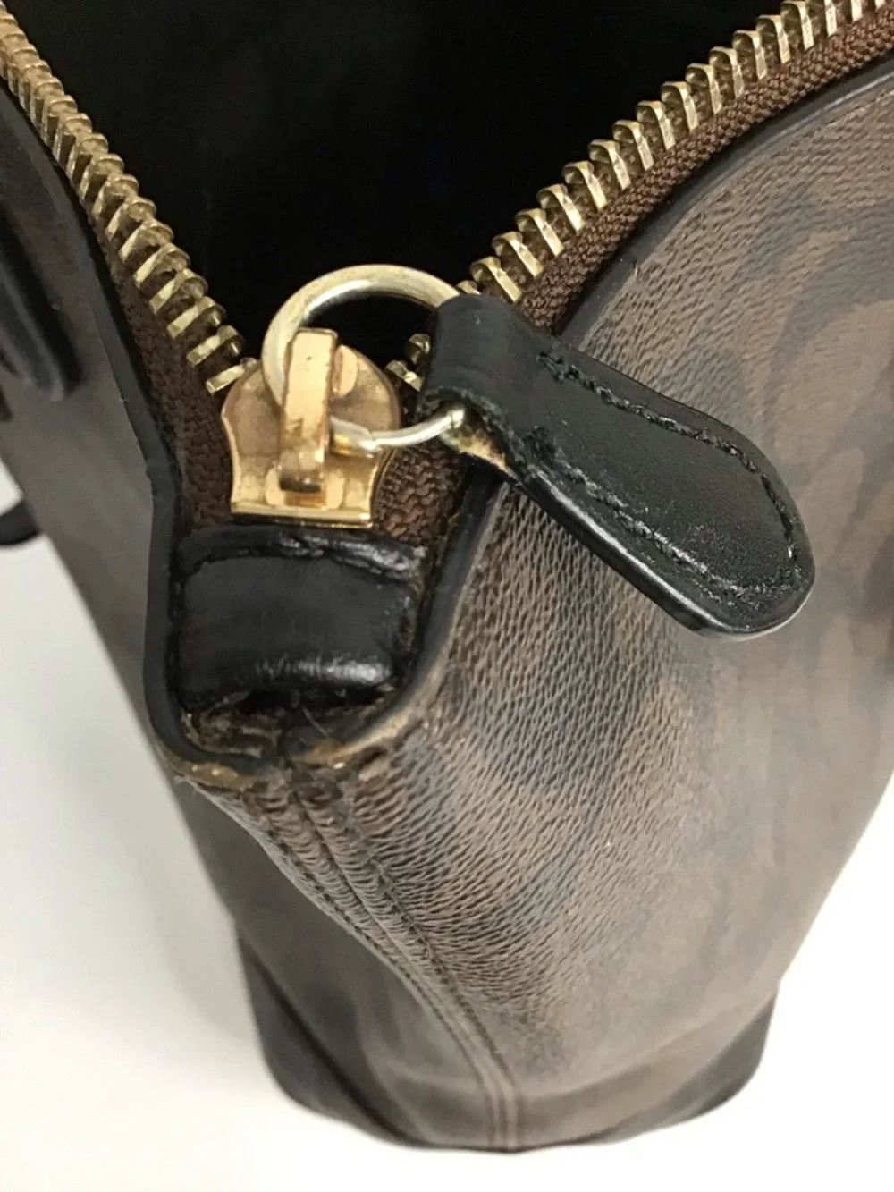 Coach Brown Signature Canvas Shoulder Tote with Black Straps